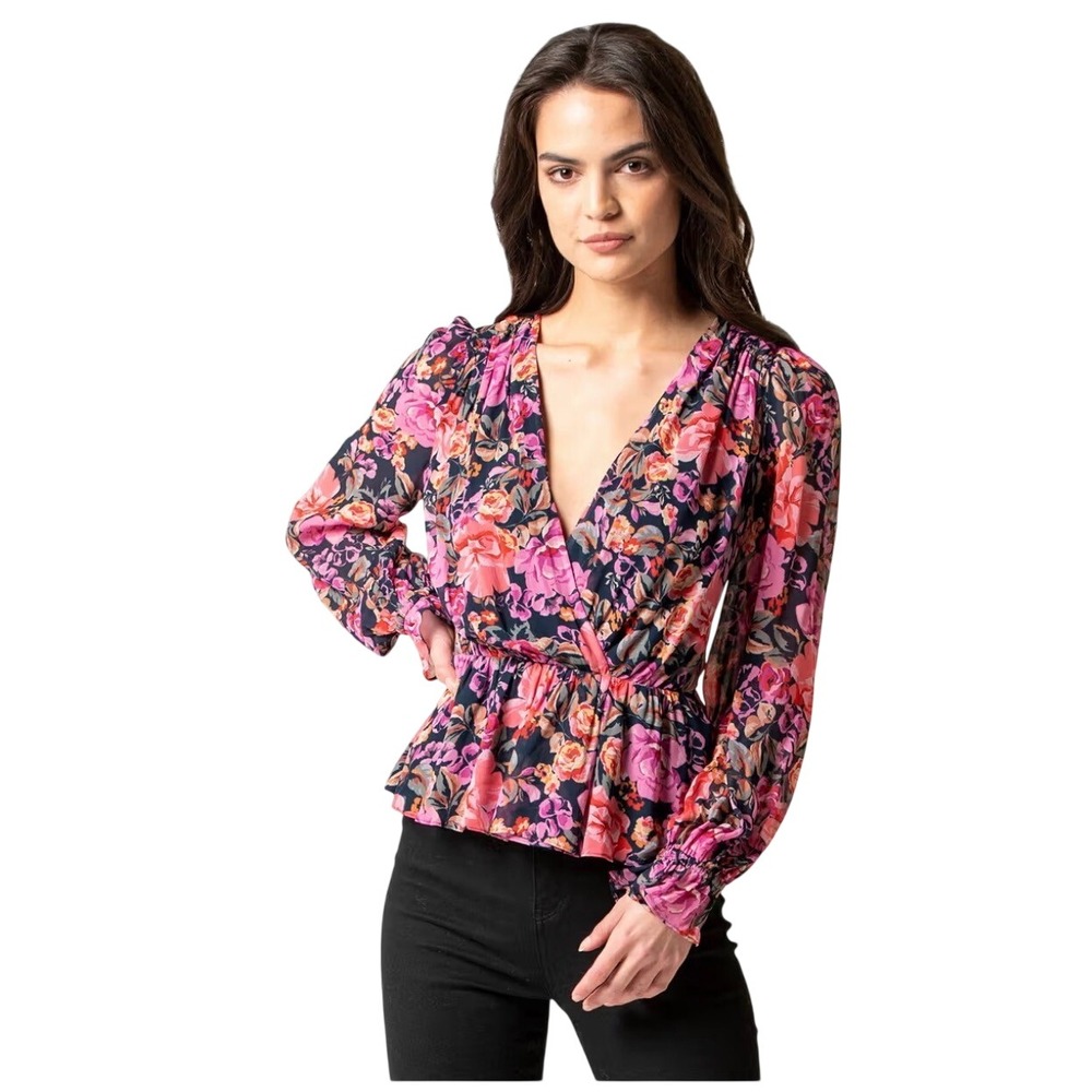 Forever New Westlyn Wrap Peplum Blouse 6‎ Floral Blouson Sleeves Romantic
